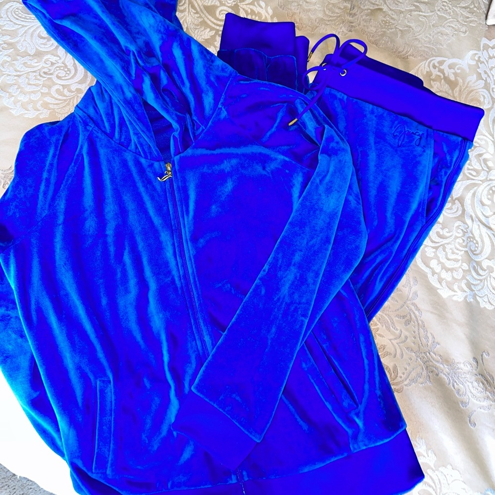 Juicy sweatsuit jogging pants hoodie royal blue L XL active lounge large